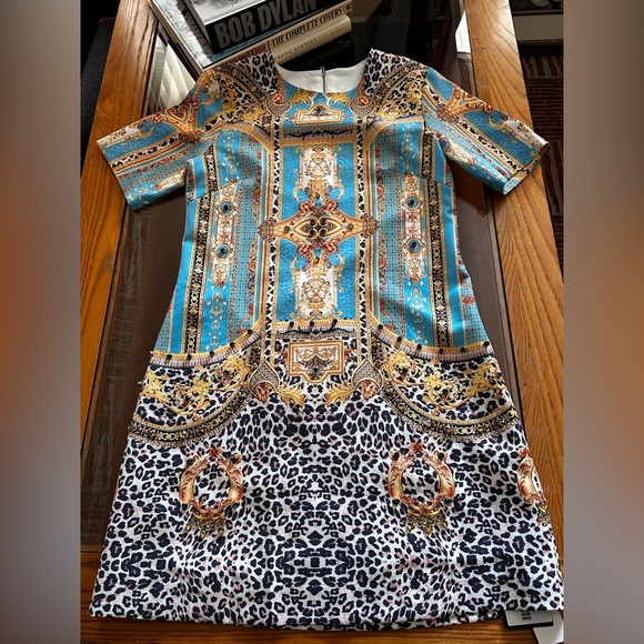BURRYCO Baroque Leopard Mixed Print Shift Dress Embellished SZ 8 FITS BEST SZ 6 - Picture 3 of 10